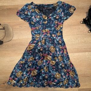 Romy Blue and Gold Floral Dress